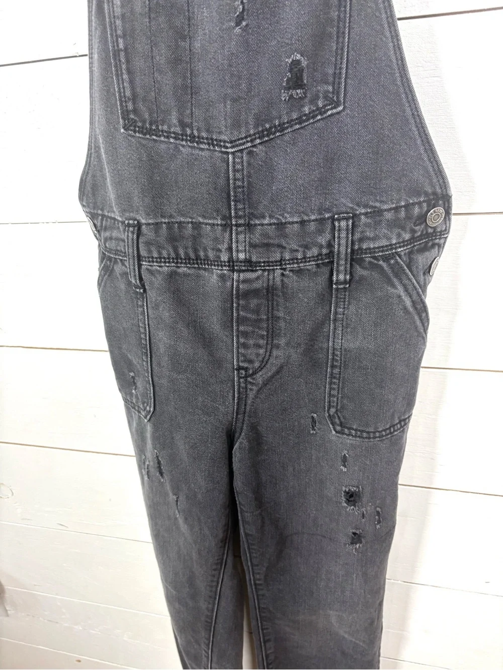Old Navy Girls XL 14 Black Distressed Denim Overalls Raw Hem Grunge